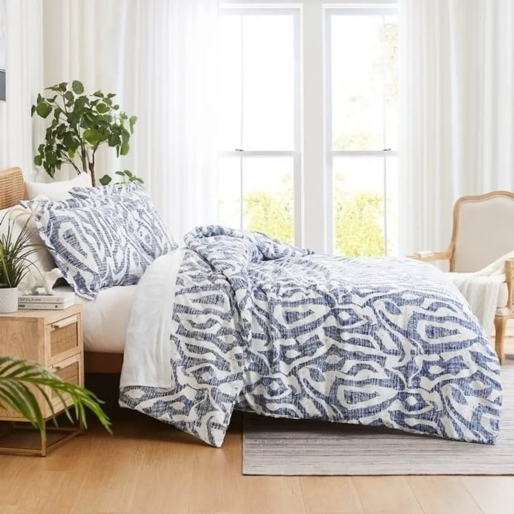Twin XL Duvet Cover Set 3pc Blue Batik Boho Abstract Microfiber Soft New NWOT
